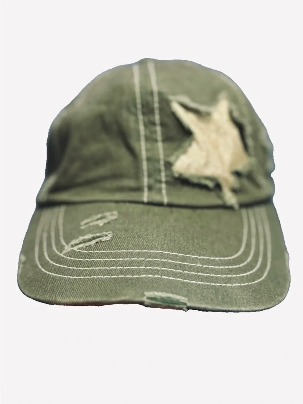 Cato Olive Green Distressed Raw Edge Star Baseball Cap Adjustable One Size